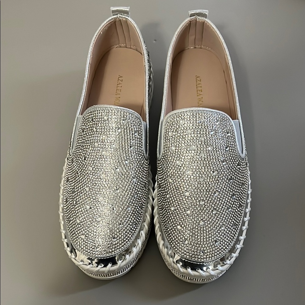 Silver Embellished Slip-On Shoes